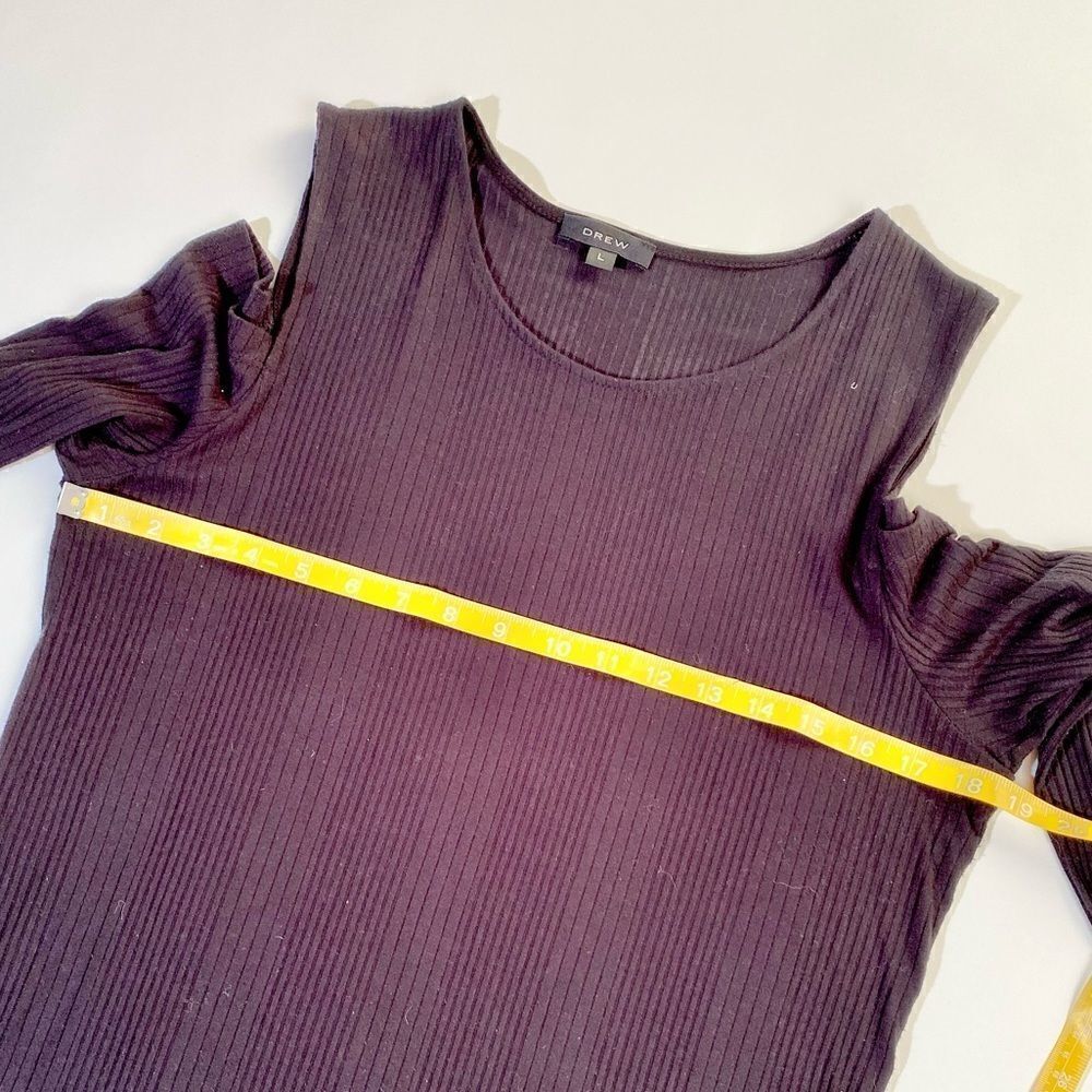 Drew black cold shoulder ribbed shirt top L - Picture 6 of 8